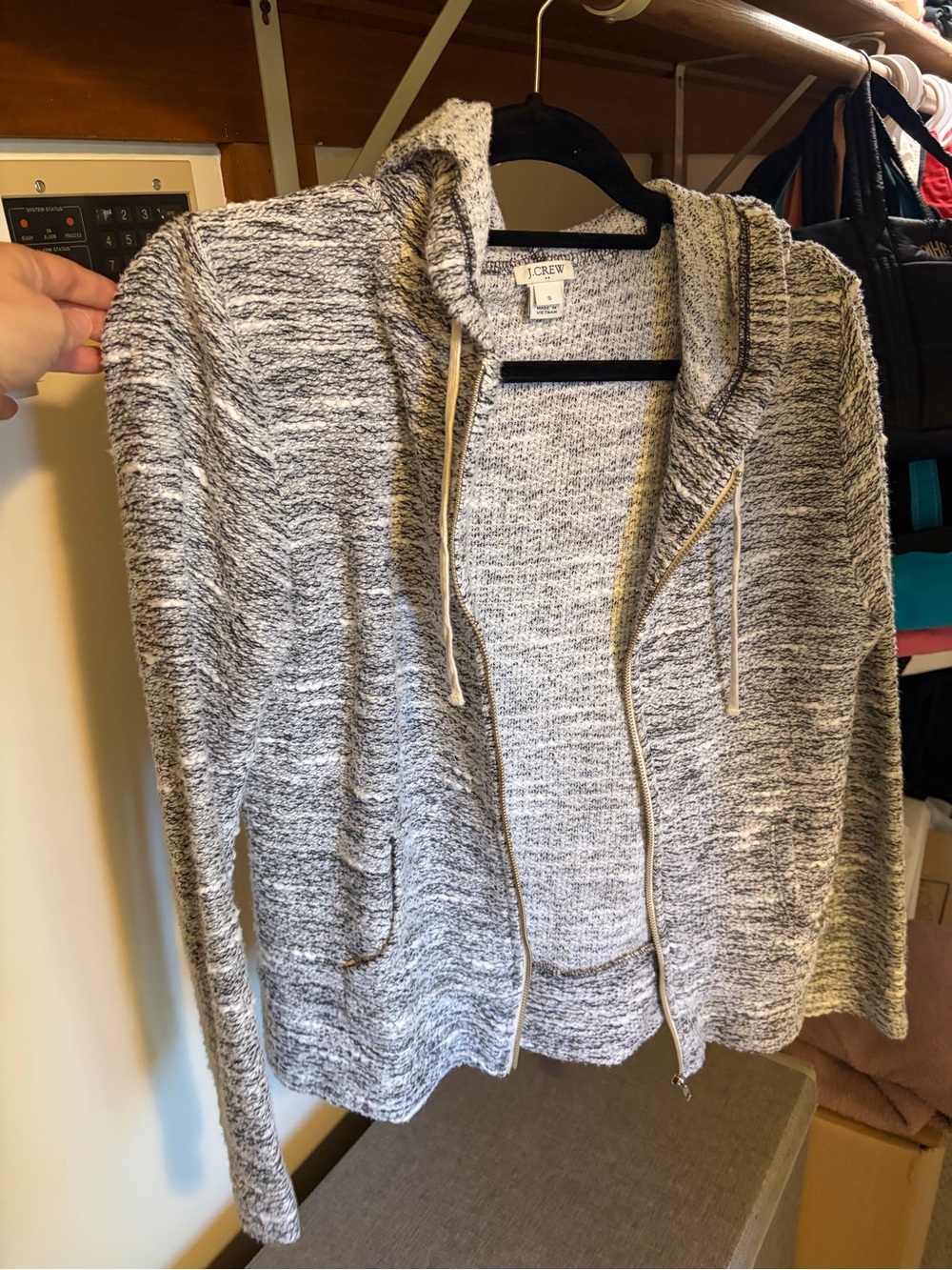 J. Crew Marled Knit Zip Hoodie in Gray and White